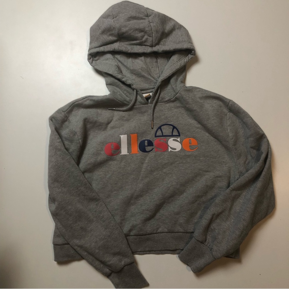 Ellesse Womens Gray Cropped Hoodie Medium Sweater Pullover